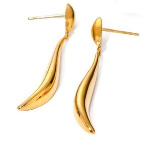 Line Water Drop Asymmetry Stud Earrings Stainless Steel‎ Fashion Waterproof